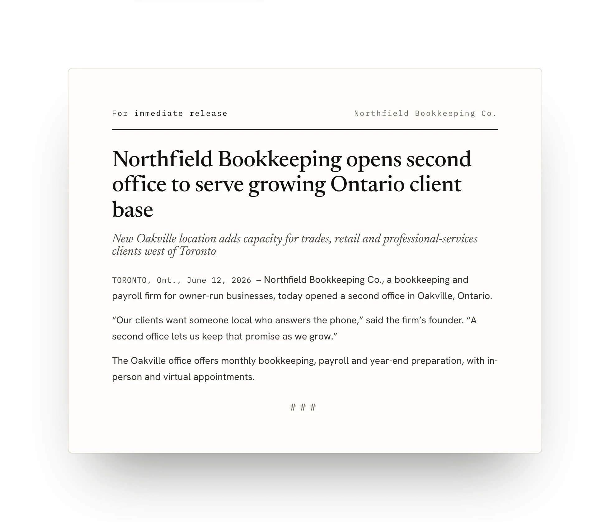 A formatted press release